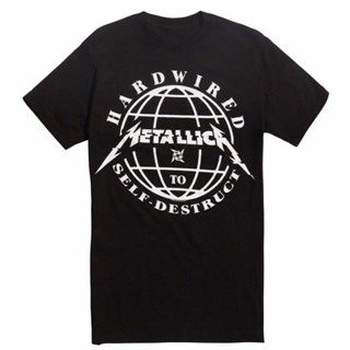 Bubunite เสื้อยืดดำ เสื้อยืดเด็กผู้ชาย เสื้อยืด ลาย Metallica Hardwired To Self Destruct Globe BravadoS-5XL