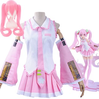 ชุดคอสเพลย์ การ์ตูน miku ญี่ปุ่น midi dress beginner future miku cosplay female halloween carnival party blue pink wig