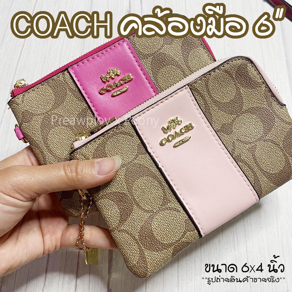 กระเป๋า Coach คล้องมือ 1 ซิปโค้ง แถบสี ขนาด 6" งานปั้ม เกรดA  พร้อมส่ง