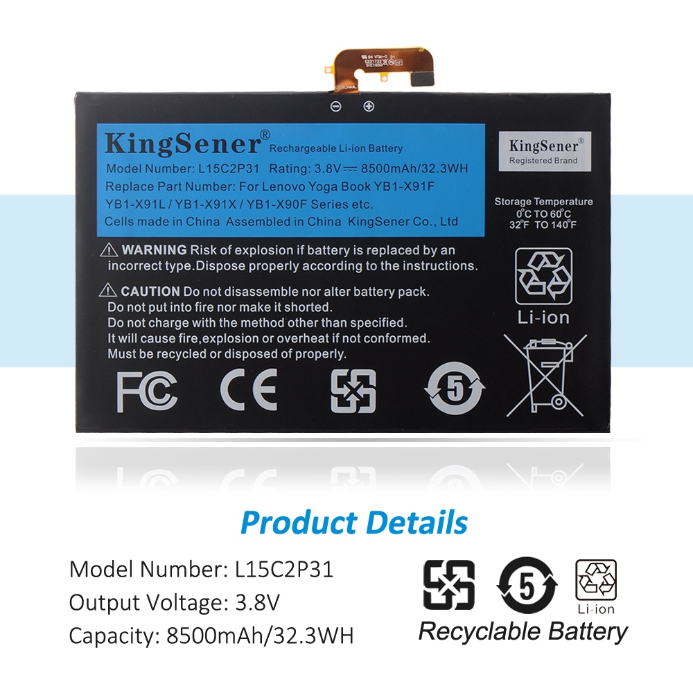 KingSener L15C2P31 8500MAh แบตเตอรี่แล็ปท็อปสำหรับ Lenovo Yoga Book YB1-X91F X91L X91X YB1-X90F YB1-X90L Series แบตเตอรี