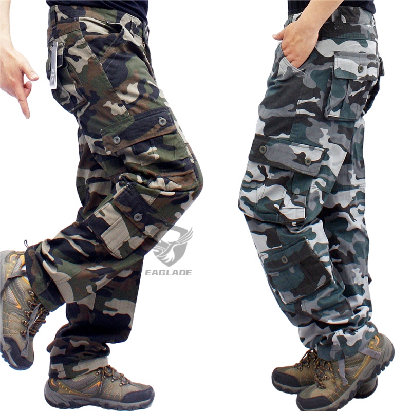 กางเกงคาร์โก้ยุทธวิธีเดินป่ากีฬากลางแจ้งผ้าฝ้ายลายพรางกระเป๋าหลายช่อง - รูปที่ 7