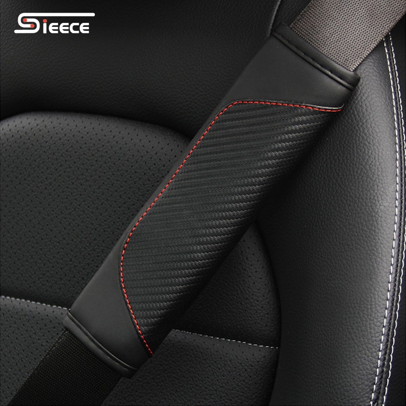 Sieece หนังคาร์บอนไฟเบอร์ ที่หุ้มเข็มขัดนิรภัยรถยนต์ รถยนต์อุปกรณ์ภายในรถยนต์