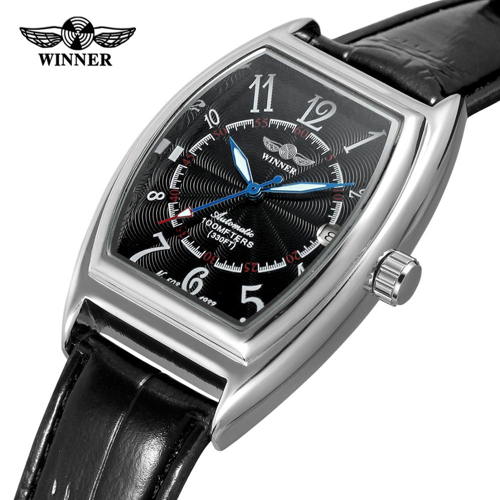ใหม่ T-Winner Mechanical Automatic Watch Mens Automatic Fashion Casual Bucket Shaped Leather Strap W