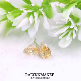 BA031 ต่างหูพลอยซิทรีนแท้ ( Citrine ) แบบก้านเสียบ ตัวเรือนเงินแท้ 925 ชุบทองคำขาว