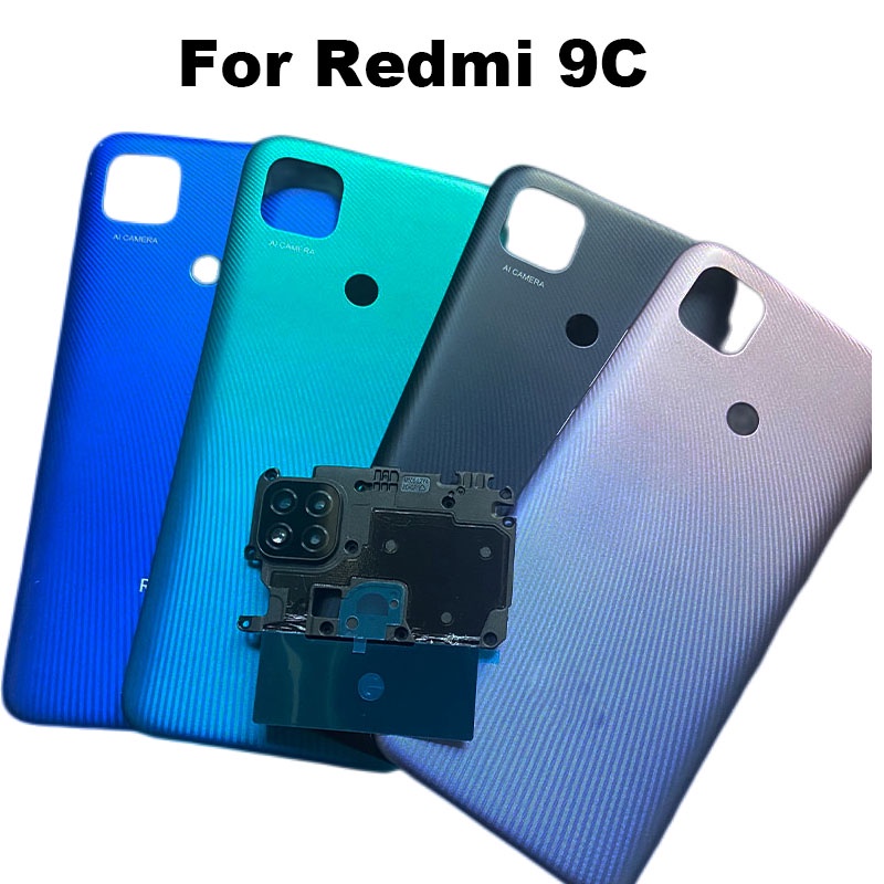 สําหรับ Xiaomi Redmi 9C แบตเตอรี่ฝาหลังกระจกด้านหลังแผงเลนส์กล้องใหม่ M2006C3MG M2006C3MT
