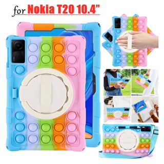 Bubble Silicone Cover Case For Nokia T20 10.4 Inch TA-1392 1394 1397 360 Rotatable Stand Cover Heavy Duty Shockproof Kids Safe Tablet Cover