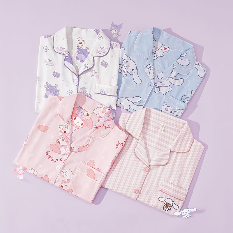 Sanrio ชุดนอน Homewear สูท Kuromi แขนสั้น Homewear ผู้หญิง Cinnamoroll Babycinnamoroll ชุดนอน My Mel