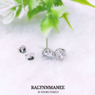 AE011 ต่างหูเพชรสวิส ( Cubic zirconia ) ตัวเรือนเงินแท้ 925 ชุบทองคำขาว