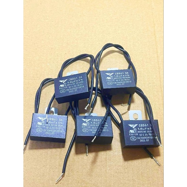 (แพ็ค5ตัว) คาปาซิเตอร์ คาปาพัดลม1.8 uf/400v สายสีดำ แค๊ปพัดลม CAP Hatari capacitor พัดลมฮาตาริ  capa