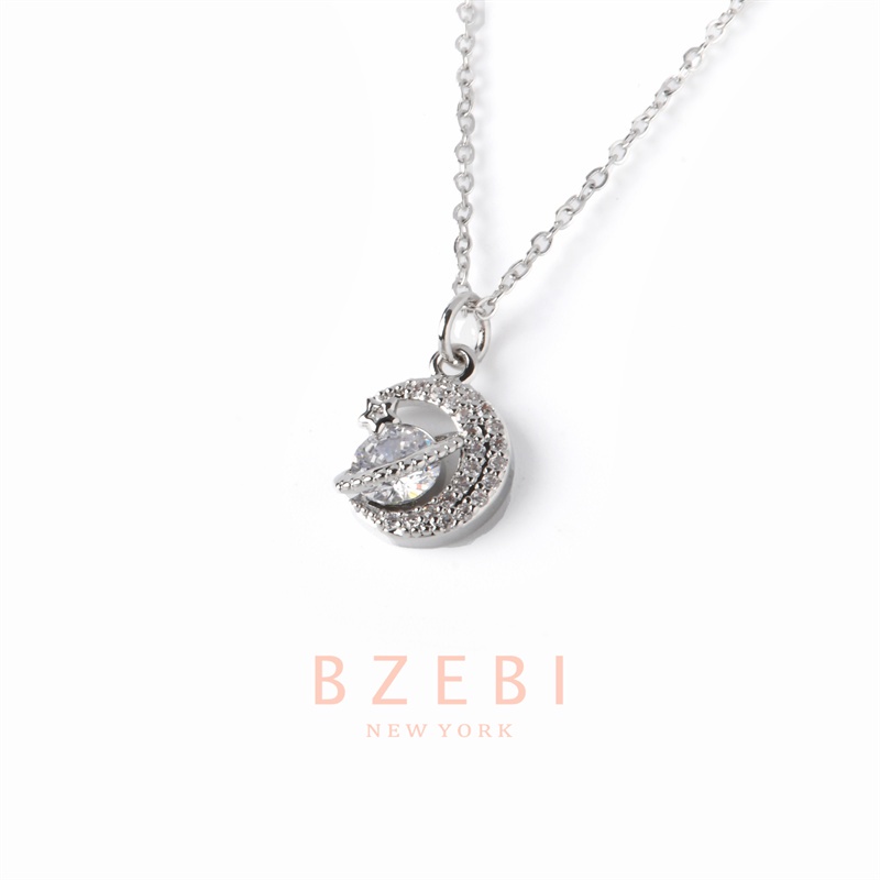 BZEBI สร้อยคอแฟชั่น ผู้หญิง เพชร สแตนเลส ทองคำ necklace 18K ดวงจันทร์ ดาวเคราะห์น้อย จี้กาแล็กซี่ เครื่องประดับ 18k ทอง ไม่ลอกไม่ดํา 1099n