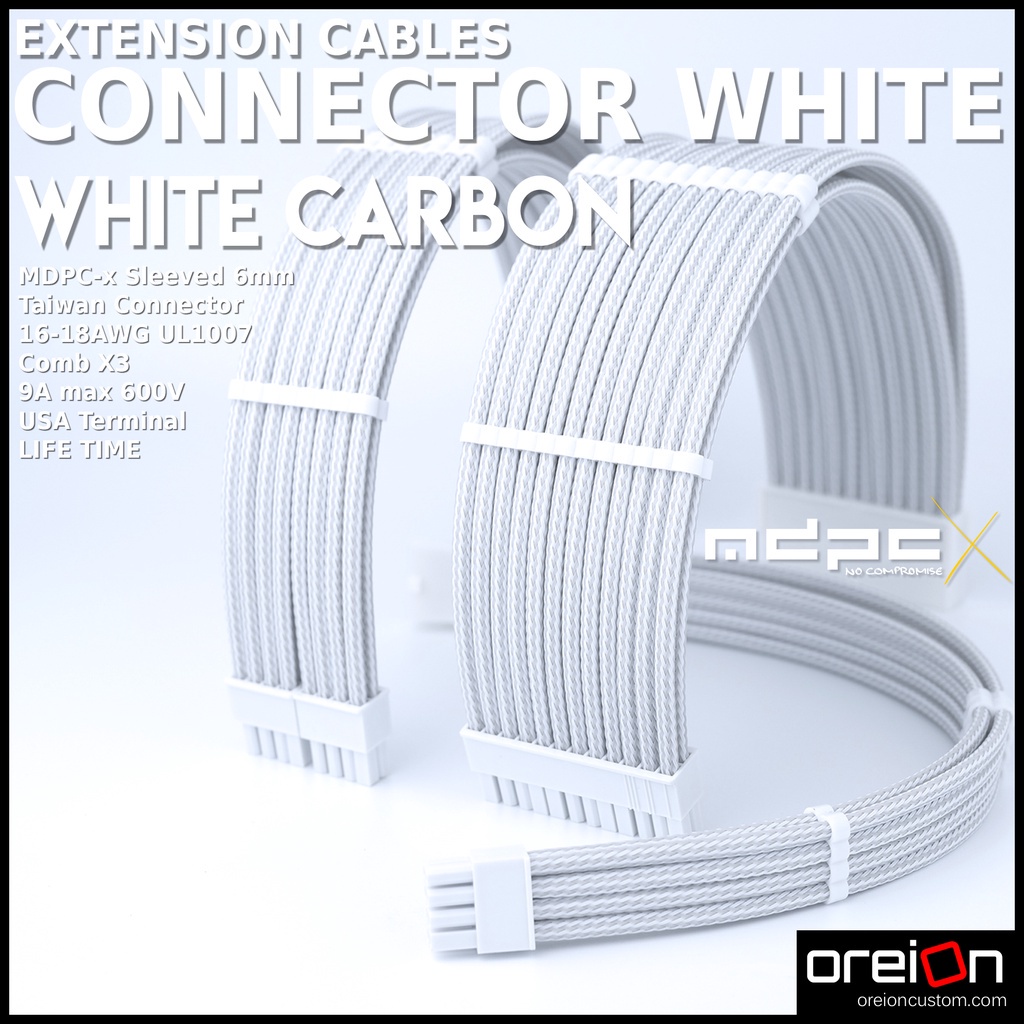 สายถักแต่งคอม สีขาวคาร์บอน หัวขาว Extensions Sleeved PC Cable [ขาวคาร์บอน][MDPC-X]