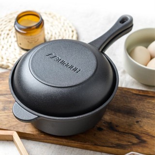 18cm Cast iron Dutch oven dual-purpose pot uncoated non-rust enamel pot kitchen dual-purpose frying pan small soup pot