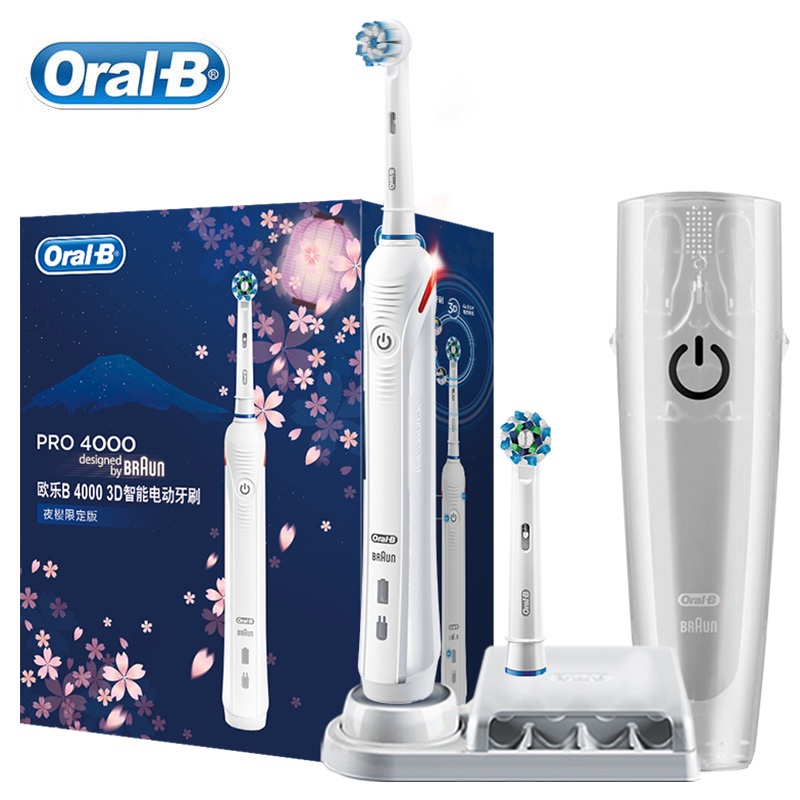 แปรงสีฟันไฟฟ้า Oral B Pro 4000 3D Smartseries แปรงสีฟันไฟฟ้าอัลตราโซนิกสําหรับผู้ใหญ่พร้อมเซ็นเซอร์ความดันที่มองเห็นได้พลังงาน 4 โหมดแปรงสีฟันกันน้ําแบบชาร์จไฟได้ Oral Care
