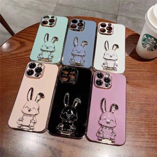 Oppo  A15 เคส oppo A15S เคส OPPO A16 เคส OPPO A16K เคส OPPO A54 เคส OPPO A74 5G เคส OPPO A91 OPPO ขอบตรง Electroplated กระต่ายยืนกรณีโทรศัพท์