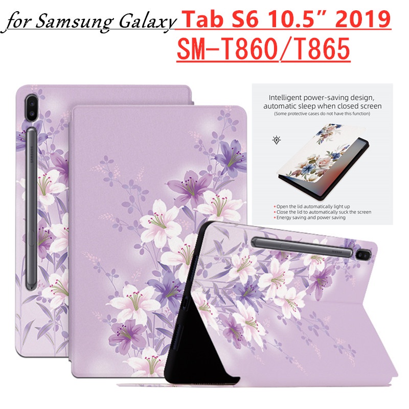 Fashion Flowers Non-slip Leather For Samsung Galaxy Tab S6 10.5 2019 SM-T860/T865 High Quality PU Le