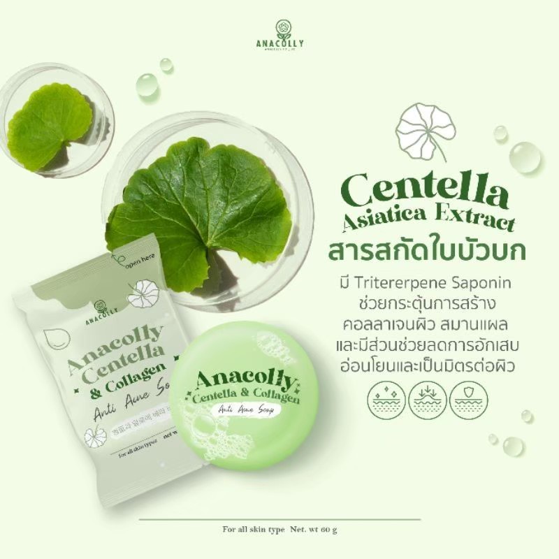 สบู่หน้านุ่ม สบู่อนาคอลลี่ Anacolly Centella & Collagen Anti Acne Soap ขนาด 60 กรัม รูปที่ 6