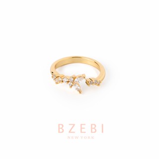 BZEBI แหวน แหวนทอง เพชร ring ทองคํา เครื่องประดับ ไม่ลอกไม่ดํา ประดับเพชรคริสตัลไทเทเนียม สไตล์เกาหลี สีทอง สําหรับผู้หญิง 1134r