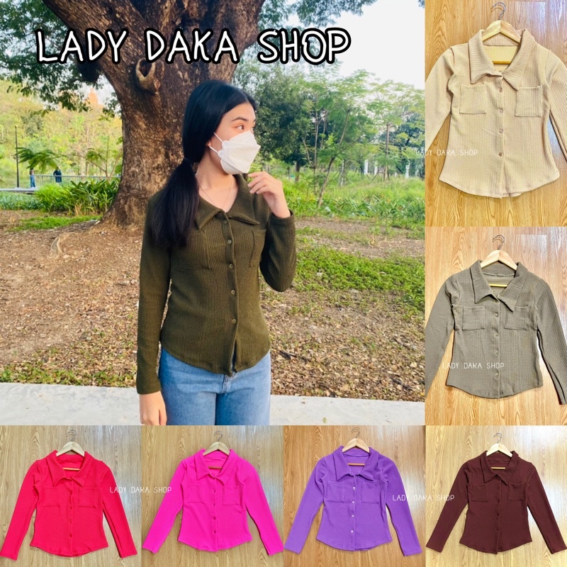 🧡LADY DAKA SHOP🧡 เสื้อแขนยาว เสื้อกระเป๋าหน้า เสื้อครอปแขนยาว รัดรูปตามตัว