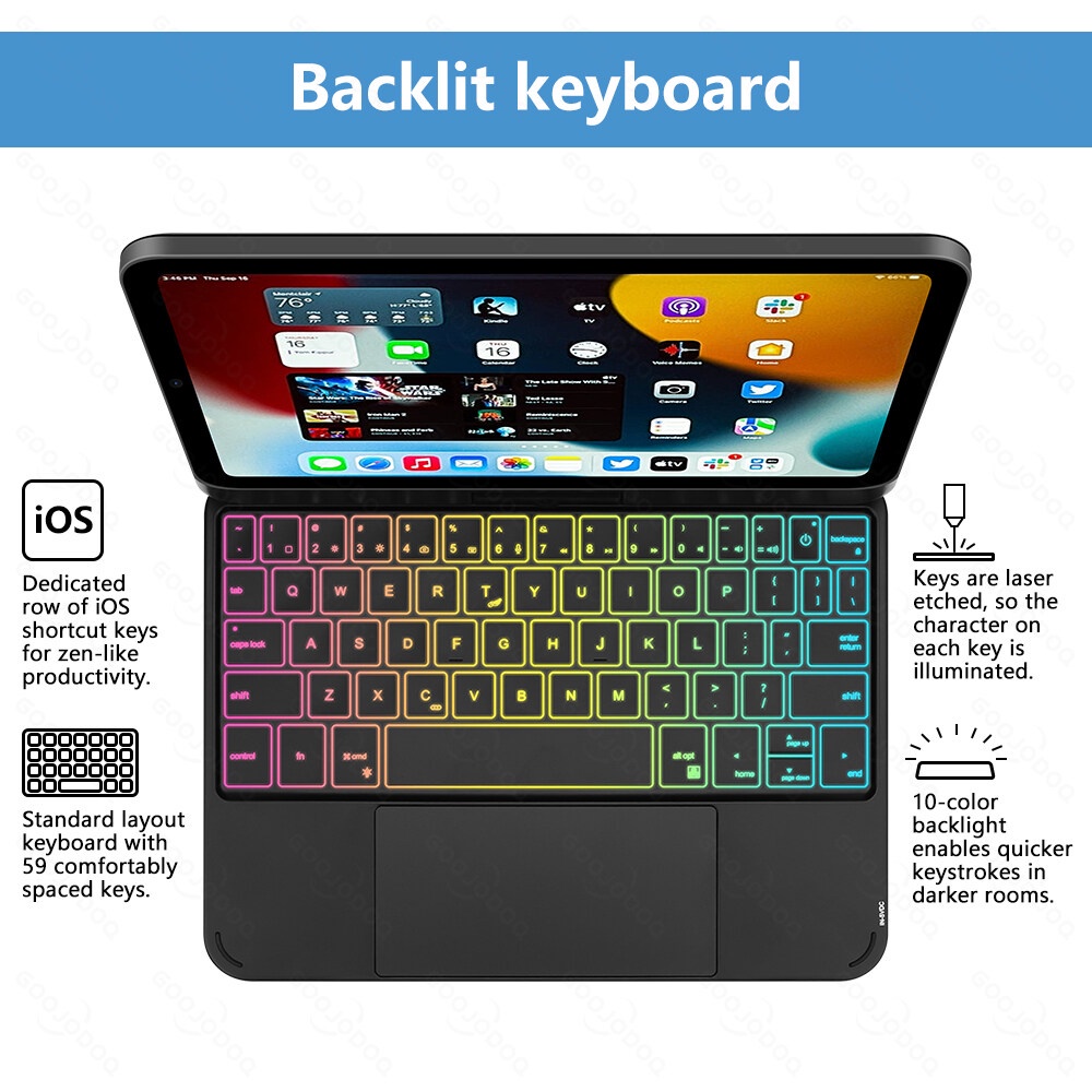 GOOJODOQ Keyboard Case ฝาครอบแม่เหล็ก For iPad Mini 6 iPad Pro 11 Pro 12.9  Magic Backlight คีย์บอร์ดหมุนได้ภาษาอังกฤษ