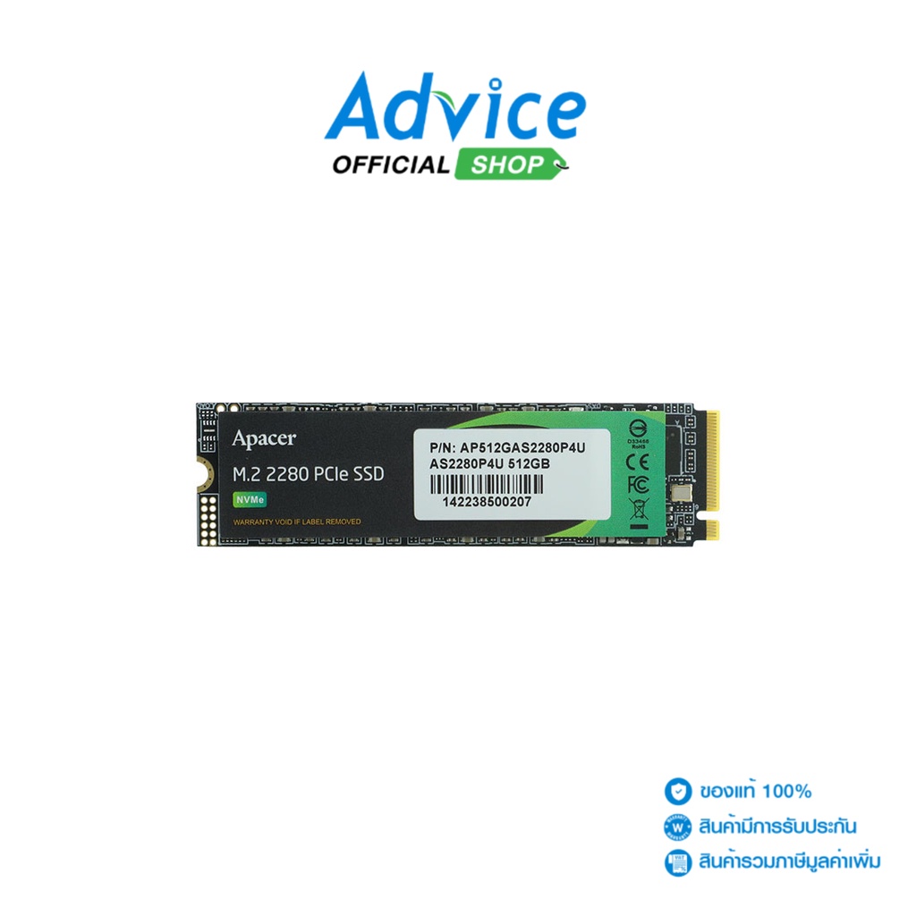 APACER 512 GB SSD เอสเอสดี M.2 PCIe AS2280P4U (AP512GAS2280P4U-1) – A0147072