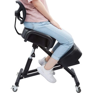 Ergonomic Kneeling Chairเก้าอี้นั่งคุกเข่าตามหลักสรีรศาสตร์พร้อมพนักพิง ปรับความสูงได้พร้อมเบาะหนานุ่มสบายและลูกล้อร่อนเ