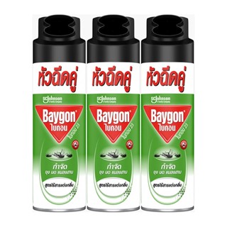 ไบกอน สเปรย์กำจัดยุง มด แมลงสาบ สูตรไร้กลิ่น สีเขียว 300 มล. x 3 กระป๋องBaygon Green Odorless Spray 300 ml x 3