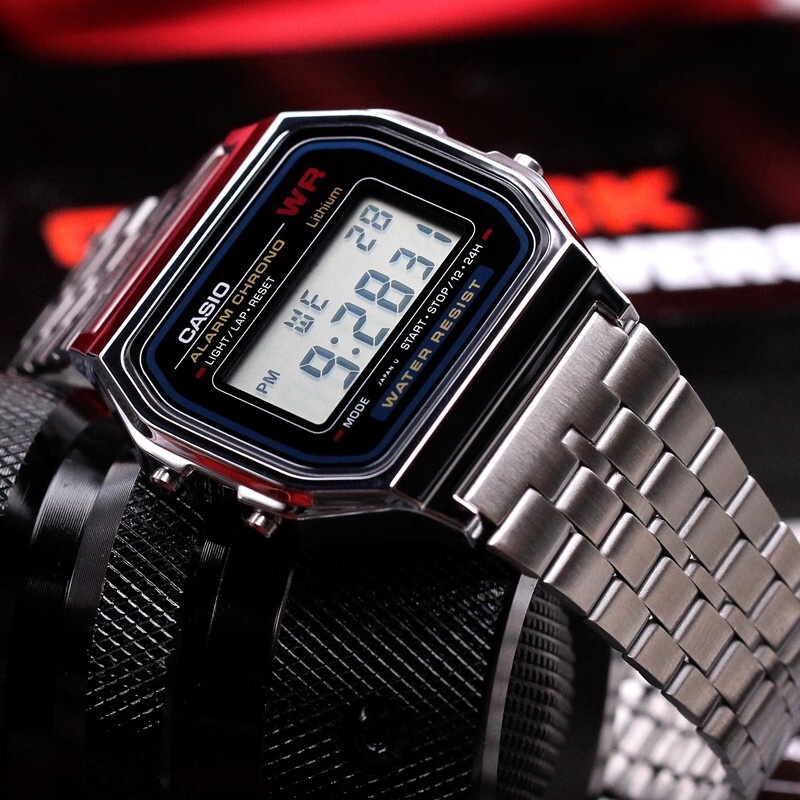（สิงค้าขายดี) นาฬิกาข้อมือผู้ชายคาสิโอ ดิจิตอล Casio Digital สายสแตนเลส รุ่น A158WA-1DF - สีเงิน, A-158WA, A158WA, A158