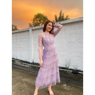 SP296 : Lilac Tiered Lace Dress เดรสลูกไม้ซีทรู