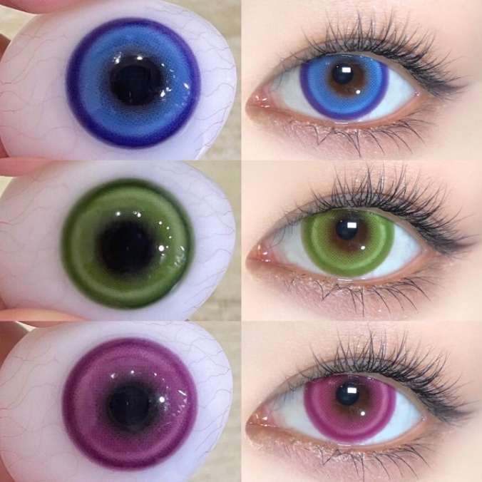 Uyaai คอนแทคเลนส์คอสเพลย์ สีแคนดี้ เลนส์สีเขียว สีชมพู 14.5 มม. 2 ชิ้น