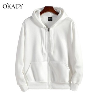 ™OKADY เสื้อกันหนาวสีพื้น เสื้อโค้ท เสื้อแจ็คเก็ตแขนยาวมีซิป เสื้อฮู้ด ใส่ได้ทั้งชายหญิงใส่ได้ทุกฤดู