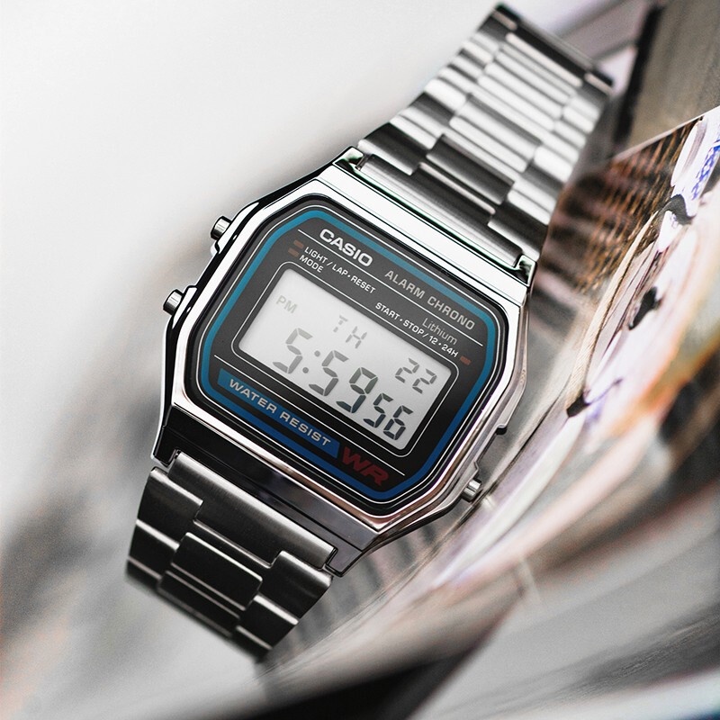 （สิงค้าขายดี) นาฬิกาข้อมือผู้ชายคาสิโอ ดิจิตอล Casio Digital สายสแตนเลส รุ่น A158WA-1DF - สีเงิน, A-158WA, A158WA, A158