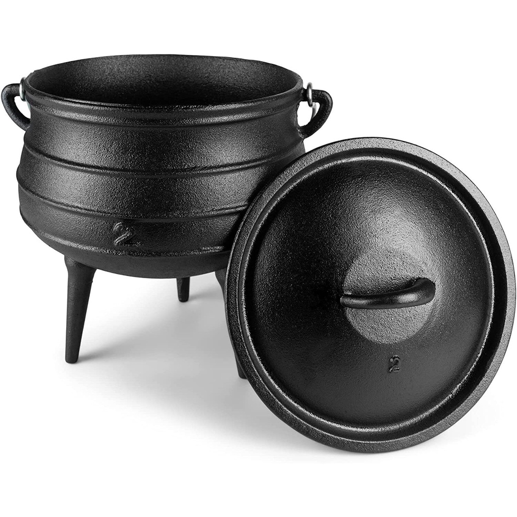 【จัดส่งภายใน 24 ชม】8L Pre-Seasoned Cast Iron Cauldron,African Potjie Pot with Lid