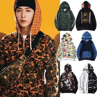 Bape × MCM เสื้อแจ็กเก็ต ลายพราง ปักโลโก้ด้านข้าง Bape PSG สําหรับผู้ชาย และผู้หญิง ไซซ์ S - 5XL Bape เสื้อกันหนาวลําลอง แขนยาว แฟชั่นสําหรับผู้ชาย และผู้หญิง