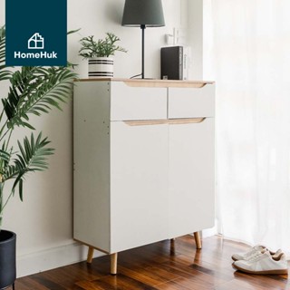 HomeHuk ตู้เก็บรองเท้า 4 ชั้น พร้อมลิ้นชักเก็บของ 2 ช่อง รุ่น MDF Shoe Cabinet