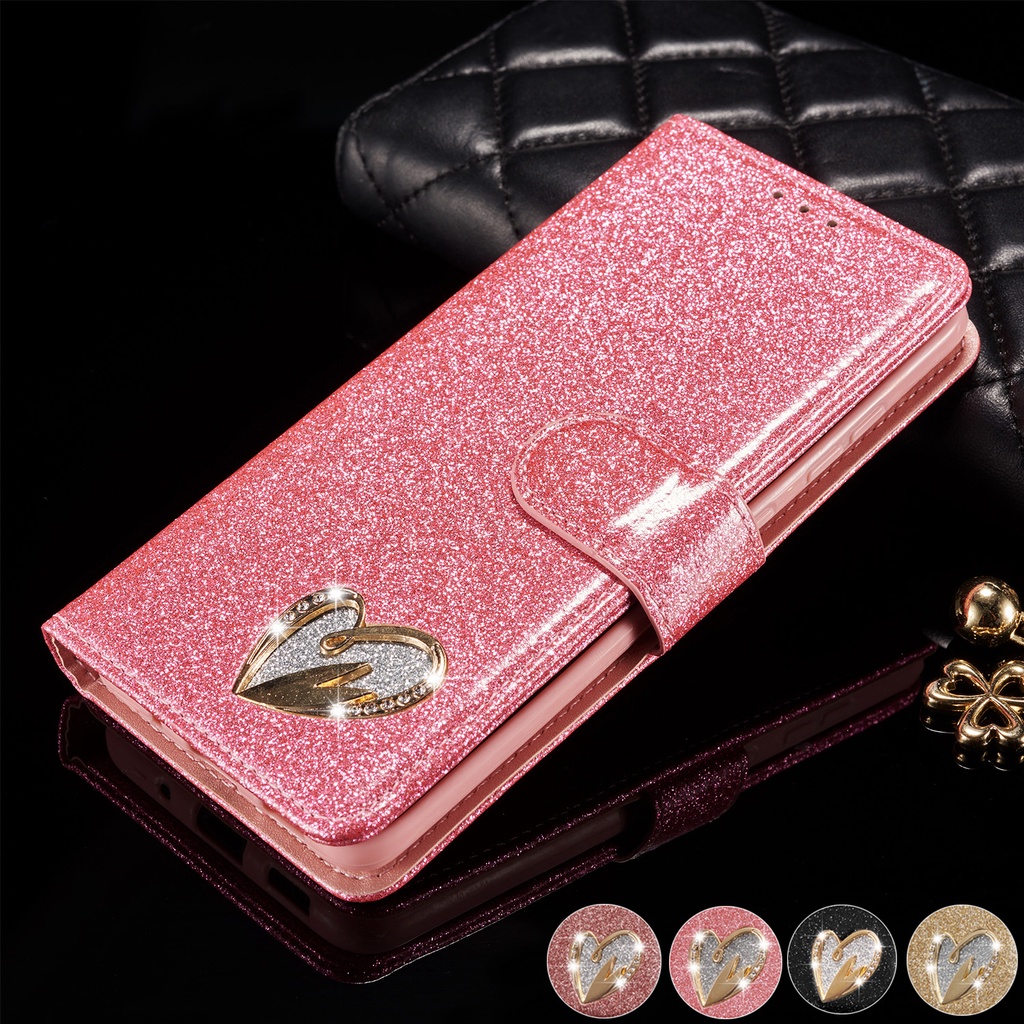เคส Case for Samsung Galaxy A15 A35 A55 A54 A34 A14 A04s A04 A13 A53 A21s A12 M12 A52 A52s 5G A72 เคสฝาพับ เคสเปิดปิด โทรศัพท์หนัง TPU นิ่ม ฝาพับ ลายกลิตเตอร์ พร้อมช่องใส่บัตร Bling Glitter Love Leather Flip Cover Wallet With Card Slots Holder ซองมือถือ