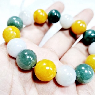 เมล็ด (JB15) สร้อยข้อมือ ปะคำหยก 3 สี พม่าแท้ Jadeite Type A  ขนาด Size 13.5 mm. ขายดี