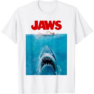 Bubunite เสื้อไม่ต้องรีด เสื้อยืดผ้าฝ้ายพรีเมี่ยม เสื้อยืด พิมพ์ลายโปสเตอร์ Jaws ขนาดใหญ่ สําหรับผู้ใหญ่