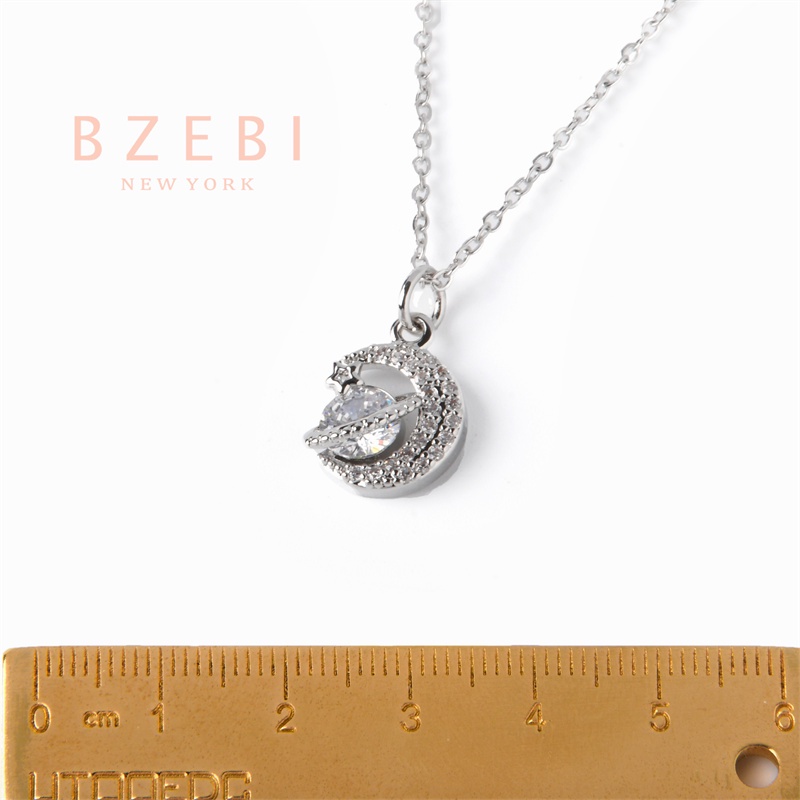 BZEBI สร้อยคอแฟชั่น ผู้หญิง เพชร สแตนเลส ทองคำ necklace 18K ดวงจันทร์ ดาวเคราะห์น้อย จี้กาแล็กซี่ เครื่องประดับ 18k ทอง ไม่ลอกไม่ดํา 1099n
