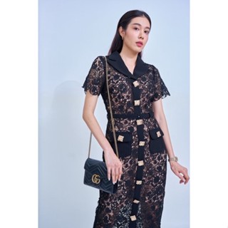 SP274 : Black Magnolia Lace Dress เดรสลูกไม้สีดำแมกโนเลีย