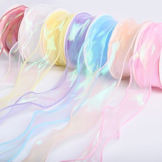 (พร้อมส่งยกม้วน)ริบบิ้นผ้าแก้วเกาหลี เย็บขอบ แวววาว กว้าง 40 mm ต่อหลา DIY