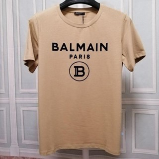 Balmain เสื้อยืดคอกลม แขนสั้น ผ้าฝ้าย พิมพ์ลายตัวอักษร BALMAIN สําหรับผู้ชาย และผู้หญิง