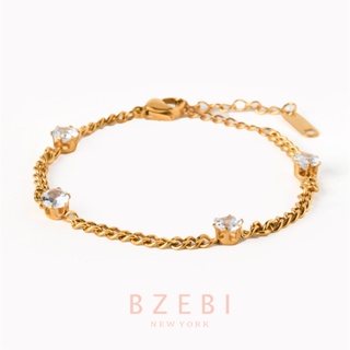 BZEBI สร้อยข้อมือ กําไลข้อมือ แต่งจี้รูป สีโรสโกลด์ ประดับคริสตัล เครื่องประดับแฟชั่น 18k สําหรับผู้หญิง 1137b