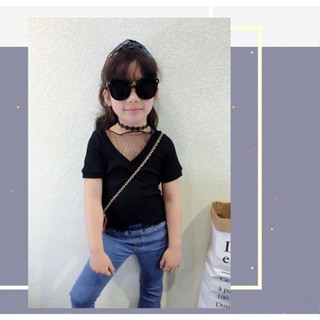 เสื้อยืดแต่งซีทรูคุณหนูนานา สีดำ