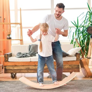 【จัดส่งภายใน 24 ชม】Wooden Wobble Balance Board, Gentle Monster 85 CM Rocker Board Natural Wood, Kids Toddler Open Ended