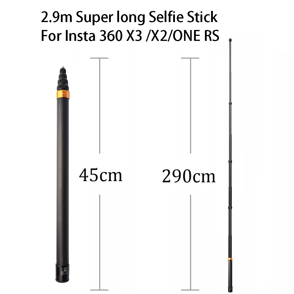 ไม้เซลฟี่คาร์บอนไฟเบอร์ 290 ซม. สําหรับ Insta360 X4 X3 GO3 Ace pro ONE RS GoPro Selfie Stick
