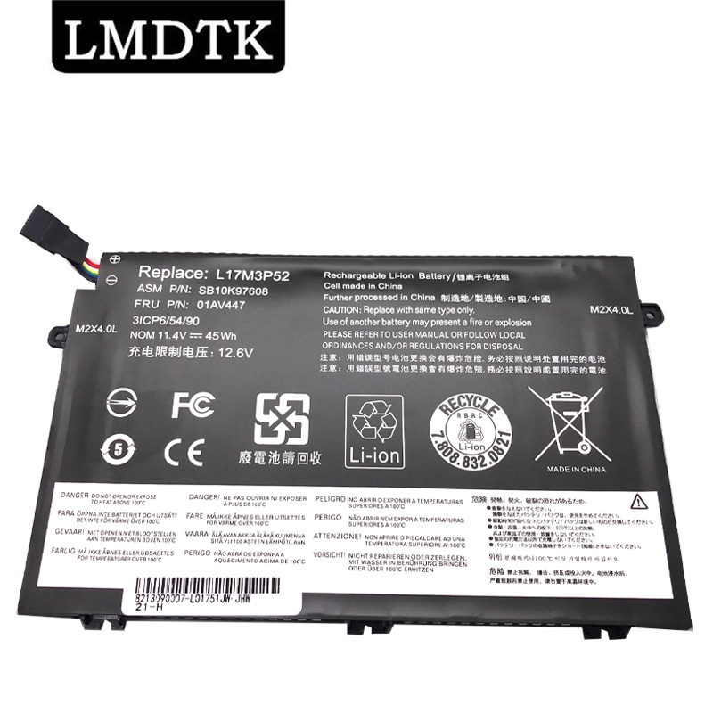 LMDTK ใหม่ L17M3P52แบตเตอรี่แล็ปท็อปสำหรับ Lenovo ThinkPad E480 E485 E490 E580 E585 E590 R480 R580 L