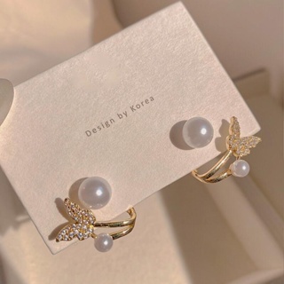 Dincior Girl Party Jewelry Korean New 2023 Crystal Pearl Butterfly Earrings for Women