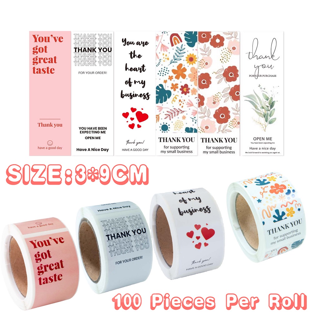 สติกเกอร์ฉลาก Thank You กันน้ํา สําหรับติดบรรจุภัณฑ์ 100 ชิ้น ต่อม้วน