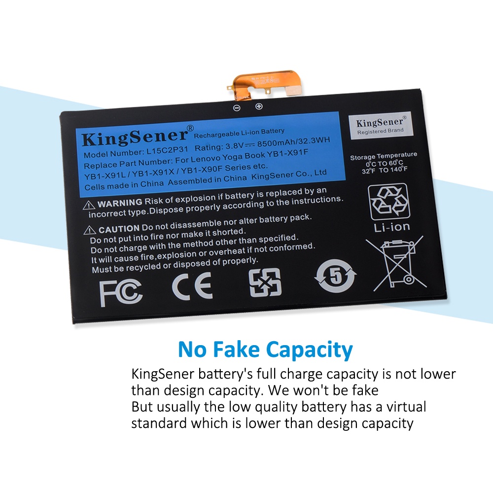 KingSener L15C2P31 8500MAh แบตเตอรี่แล็ปท็อปสำหรับ Lenovo Yoga Book YB1-X91F X91L X91X YB1-X90F YB1-X90L Series แบตเตอรี
