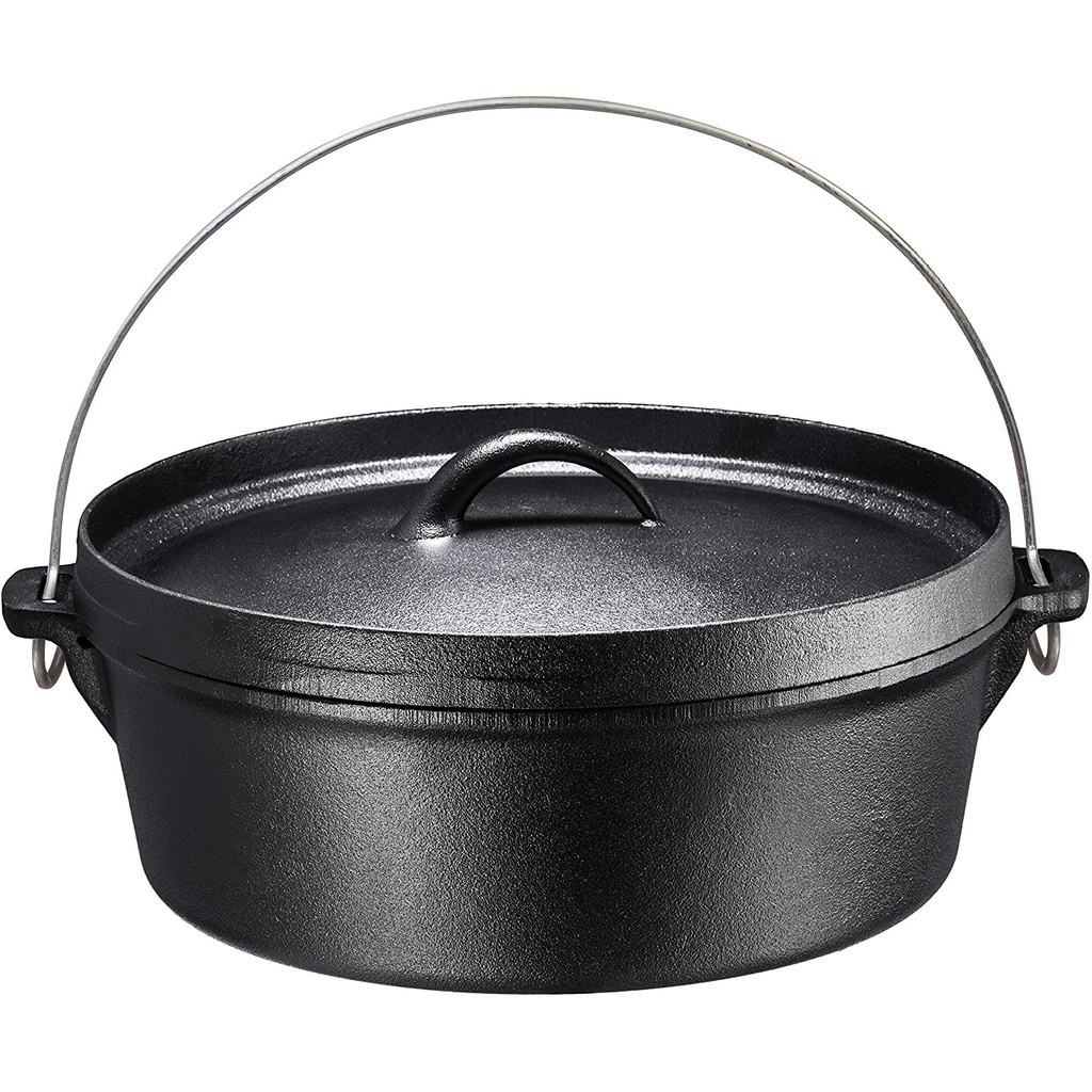 Classic Dutch Oven 13*25CM, True Seasoned Finish Cast Iron for Camping Cooking, BBQ, Basting, or Baking